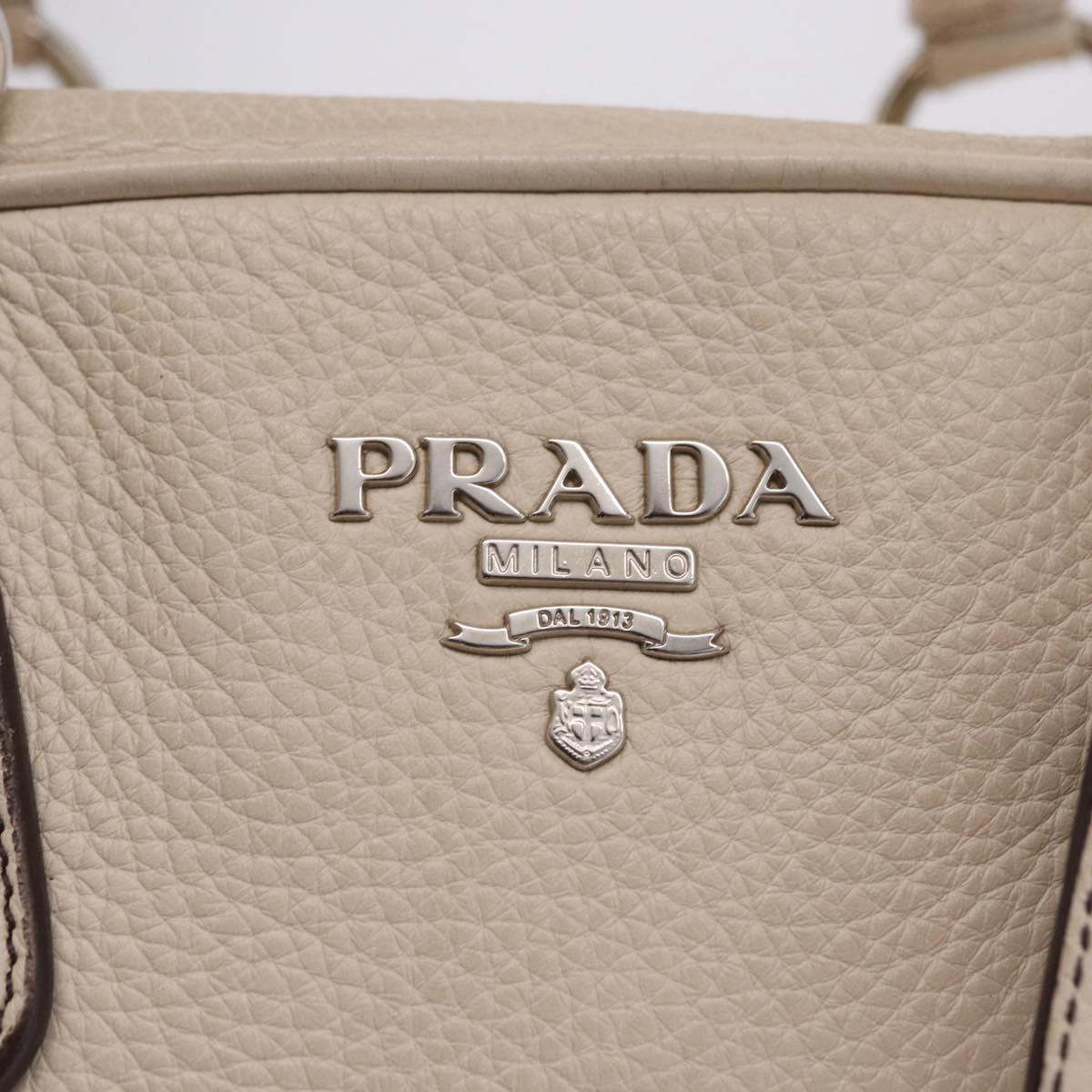 PRADA Hand Bag Leather White Silver Auth 204740A