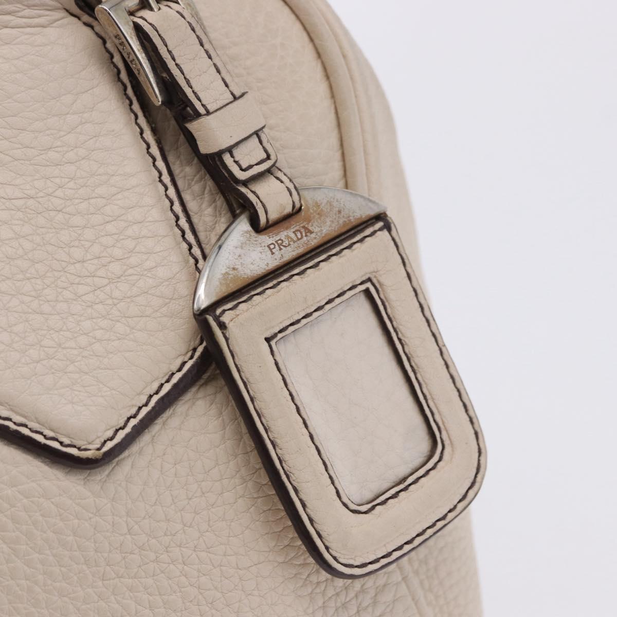 PRADA Hand Bag Leather White Silver Auth 204740A
