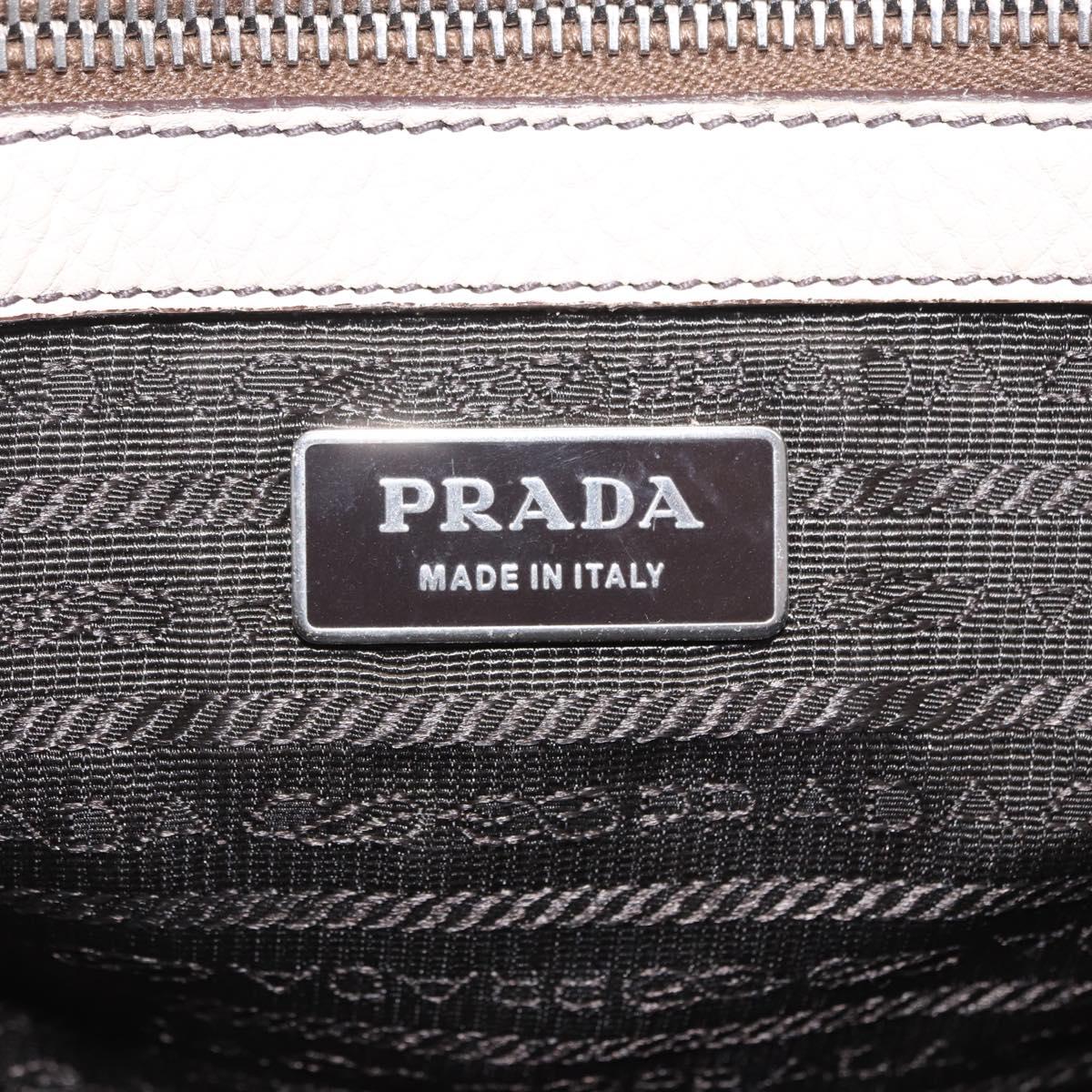 PRADA Hand Bag Leather White Silver Auth 204740A