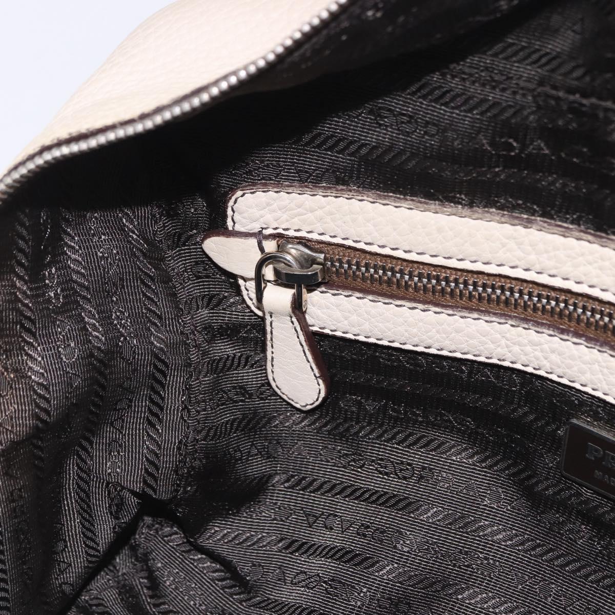 PRADA Hand Bag Leather White Silver Auth 204740A