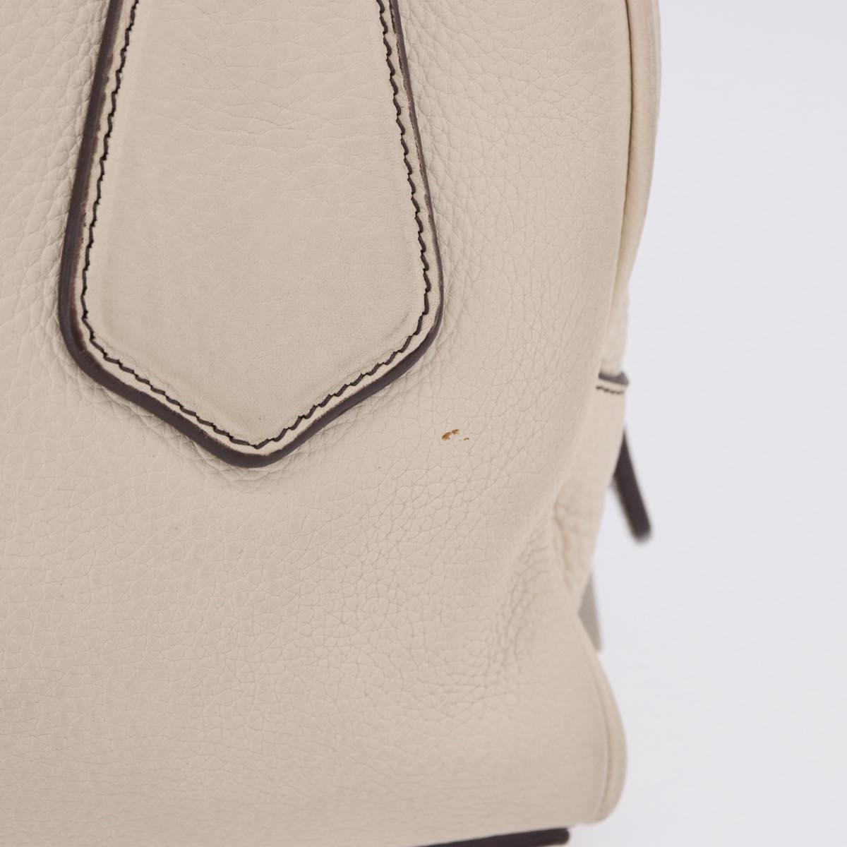 PRADA Hand Bag Leather White Silver Auth 204740A