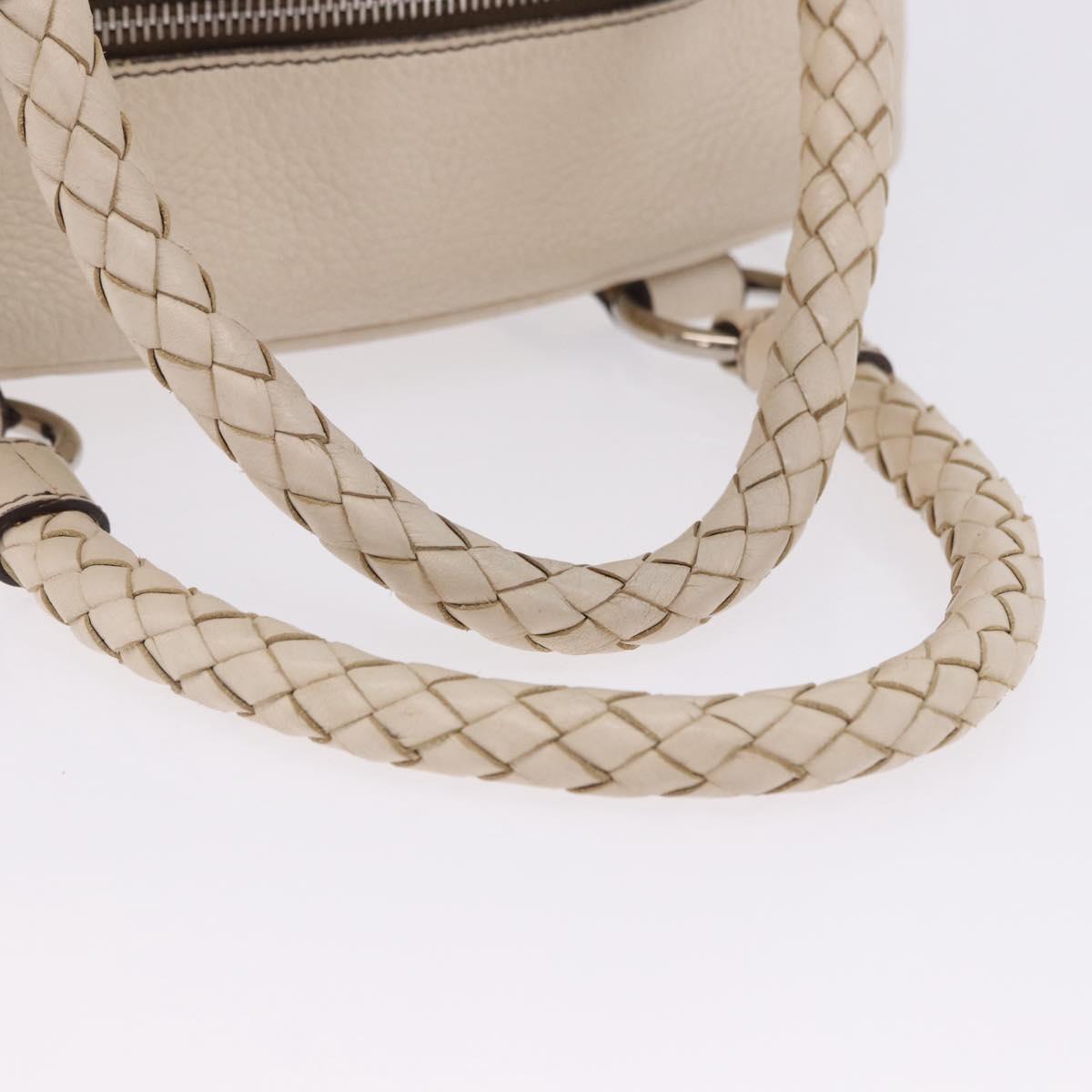 PRADA Hand Bag Leather White Silver Auth 204740A