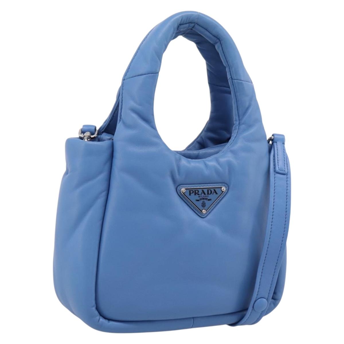 PRADA Hand Bag Leather 2way Blue Silver Auth 204742SAM