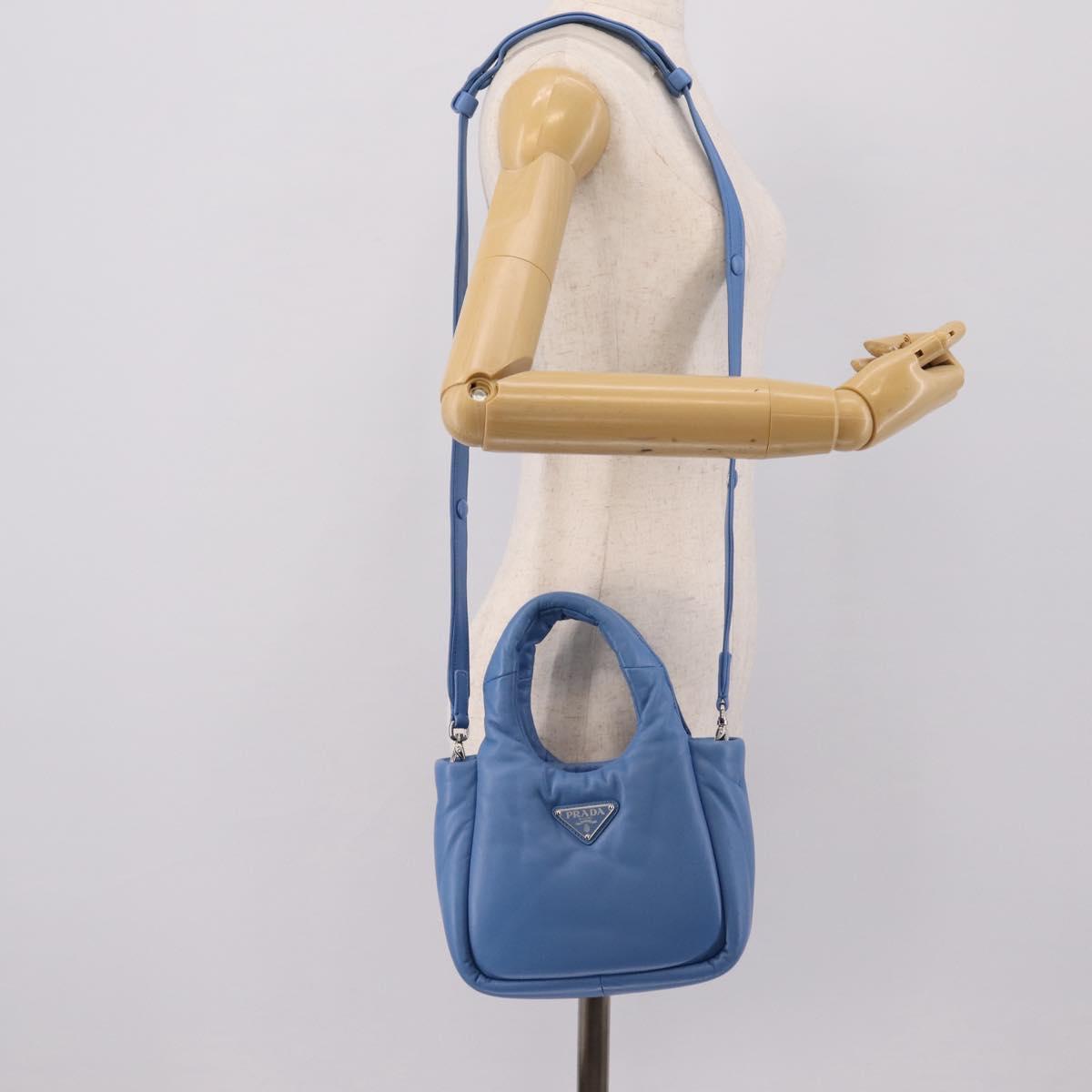 PRADA Hand Bag Leather 2way Blue Silver Auth 204742SAM