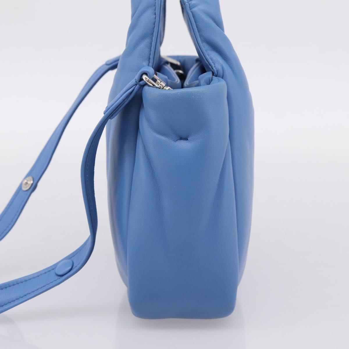 PRADA Hand Bag Leather 2way Blue Silver Auth 204742SAM