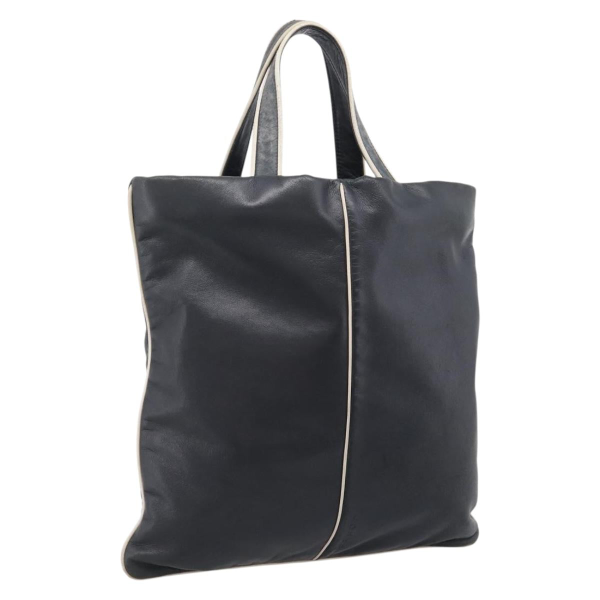 LOEWE Hand Bag Leather Black Silver Auth 204743