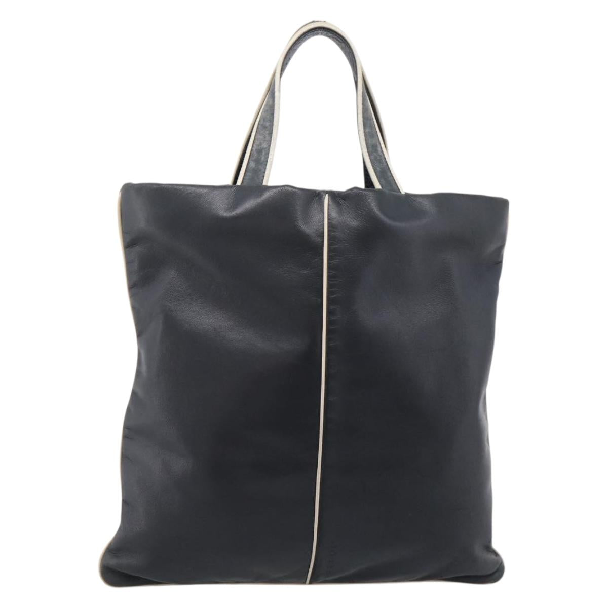LOEWE Hand Bag Leather Black Silver Auth 204743
