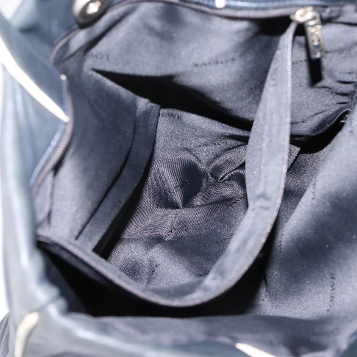 LOEWE Hand Bag Leather Black Silver Auth 204743