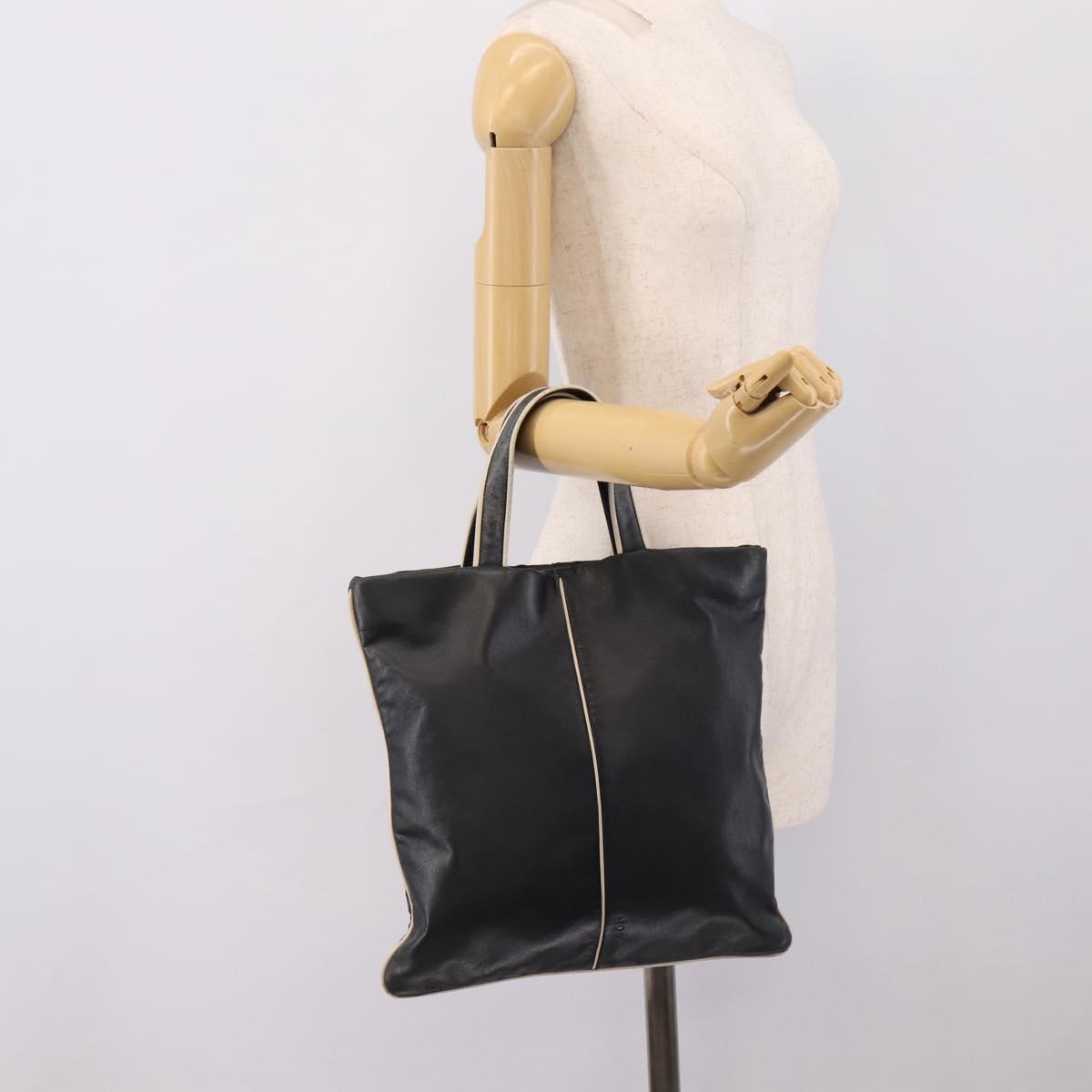 LOEWE Hand Bag Leather Black Silver Auth 204743