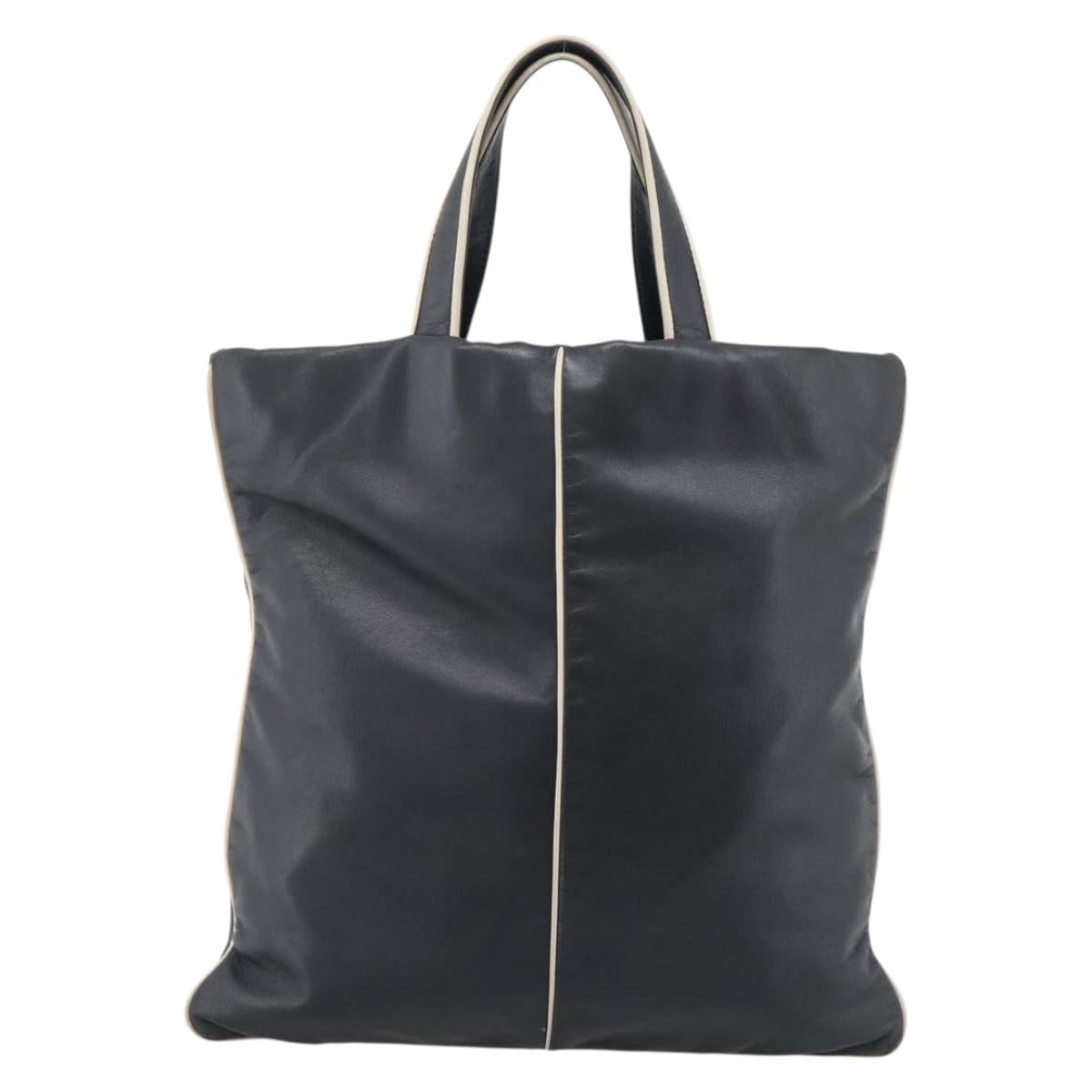 LOEWE Hand Bag Leather Black Silver Auth 204743