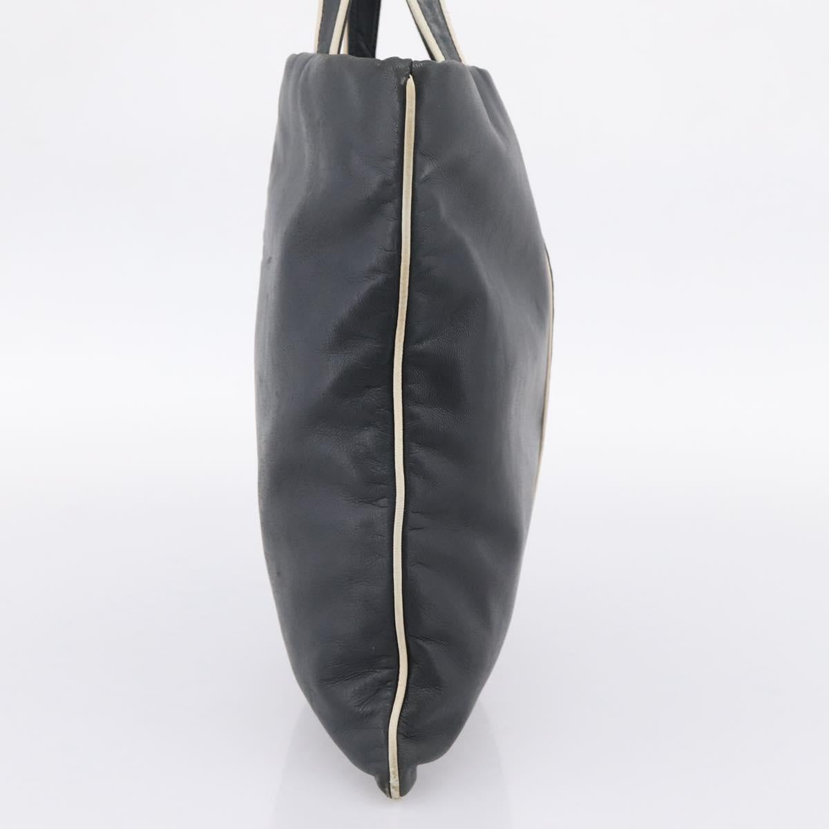 LOEWE Hand Bag Leather Black Silver Auth 204743