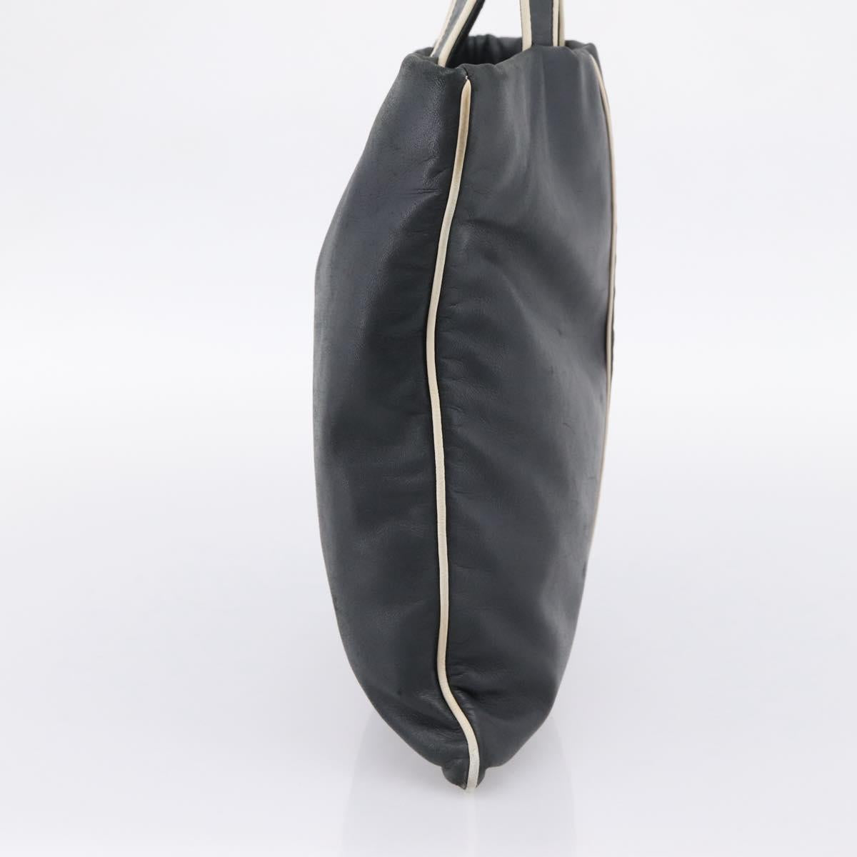 LOEWE Hand Bag Leather Black Silver Auth 204743