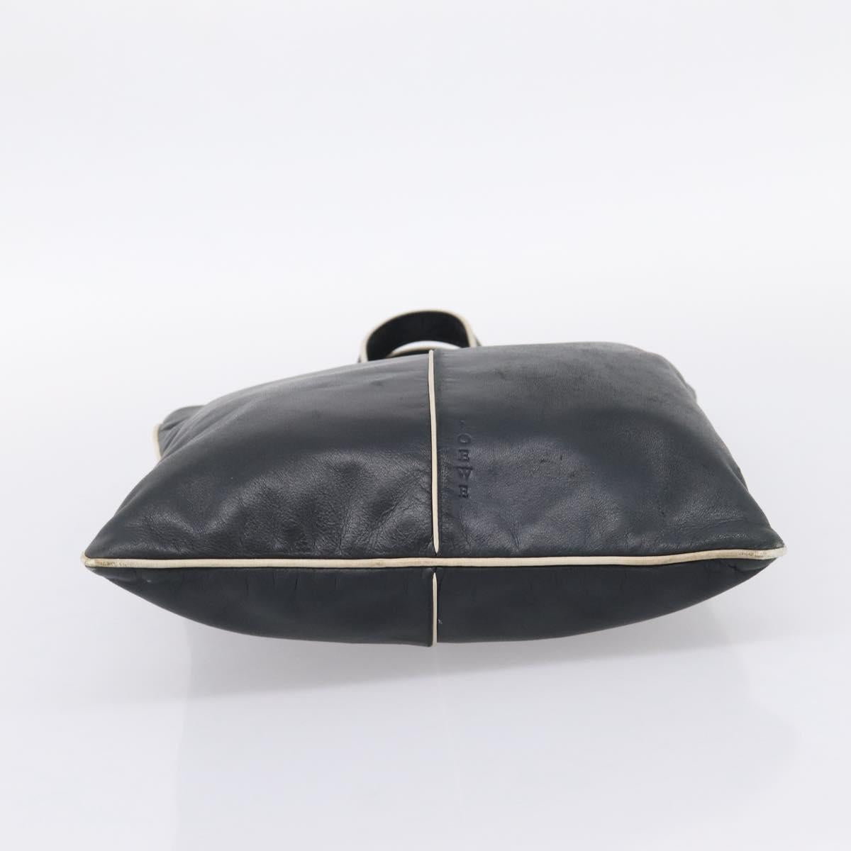 LOEWE Hand Bag Leather Black Silver Auth 204743
