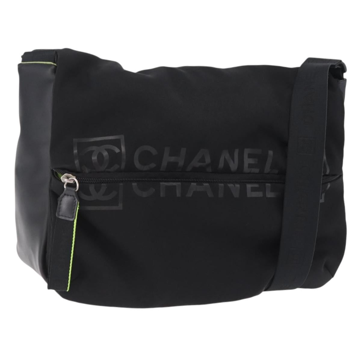 CHANEL Sports Line Shoulder Bag Nylon Black Silver CC Auth 204744V