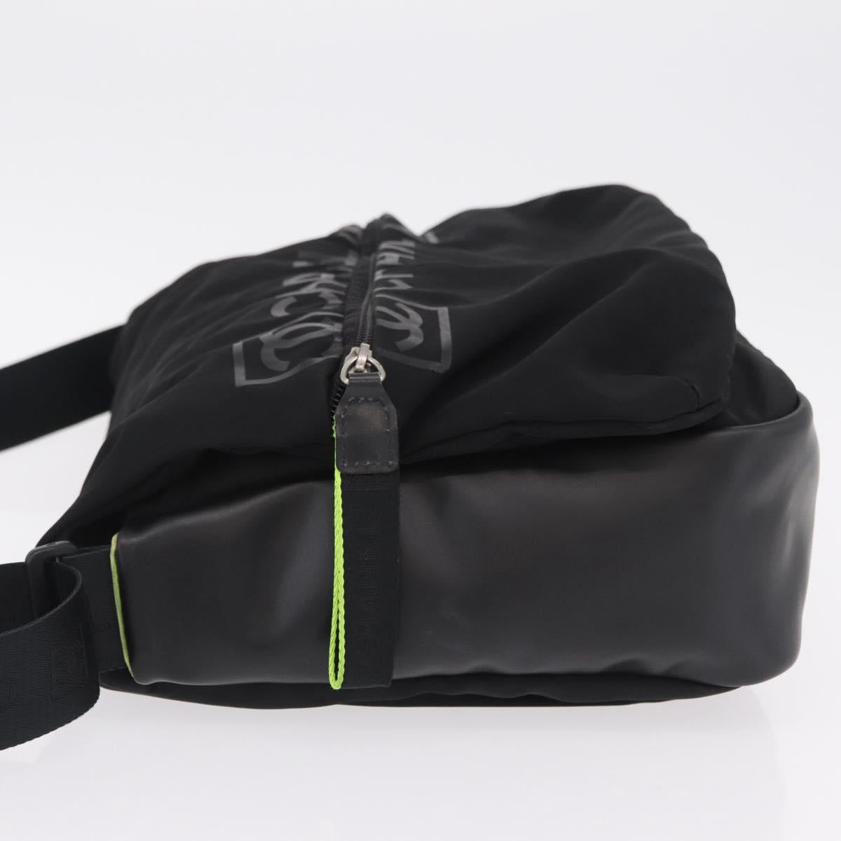 CHANEL Sports Line Shoulder Bag Nylon Black Silver CC Auth 204744V