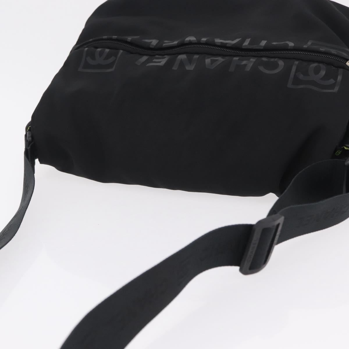 CHANEL Sports Line Shoulder Bag Nylon Black Silver CC Auth 204744V