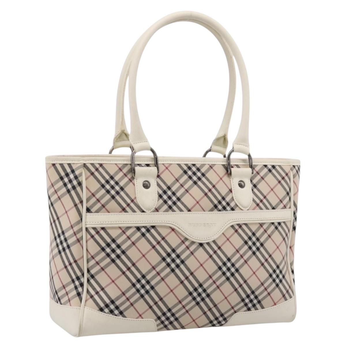 BURBERRY Nova Check Hand Bag Canvas Beige Silver Auth 204746A