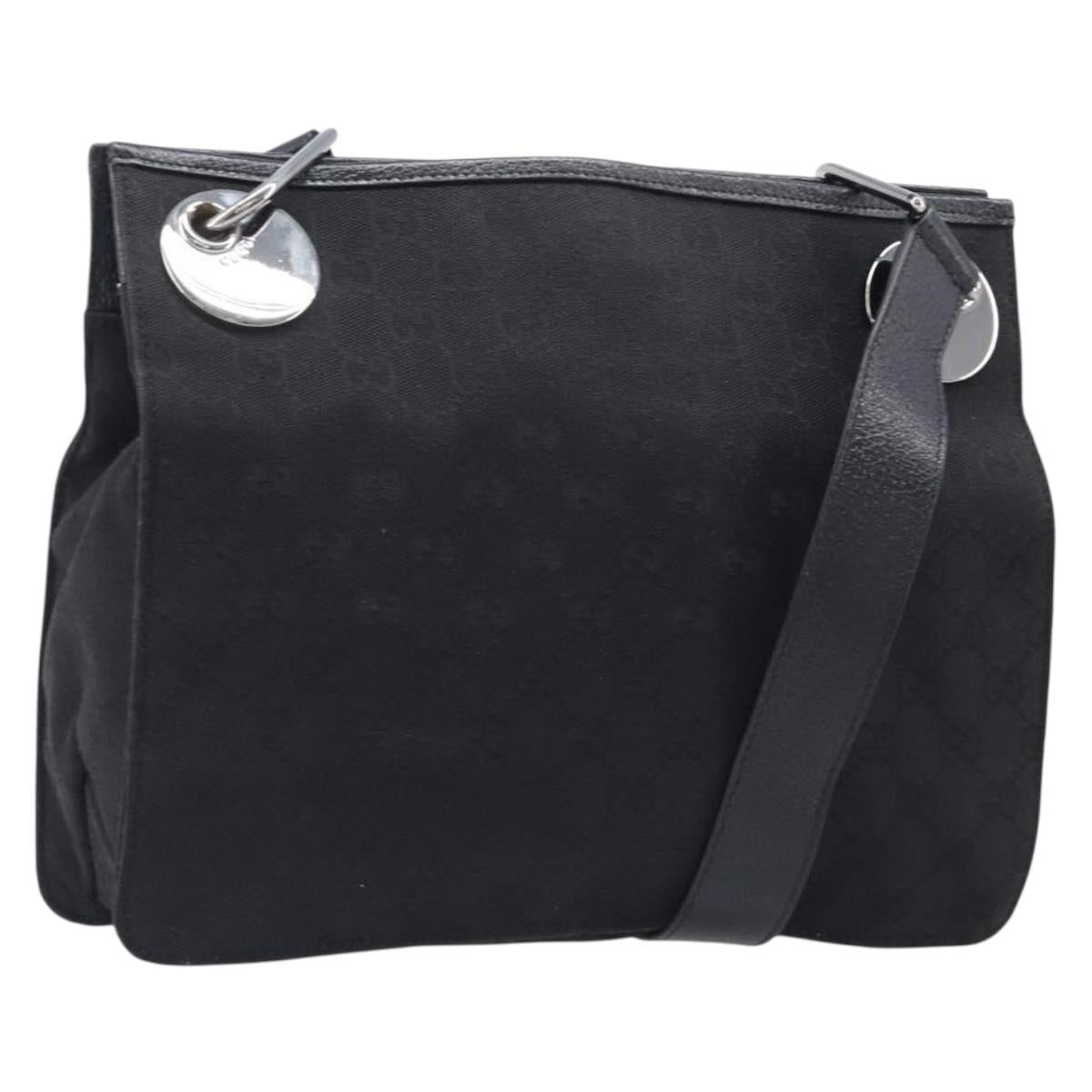 GUCCI GG Canvas Shoulder Bag Black Silver 120841 Auth 204749A