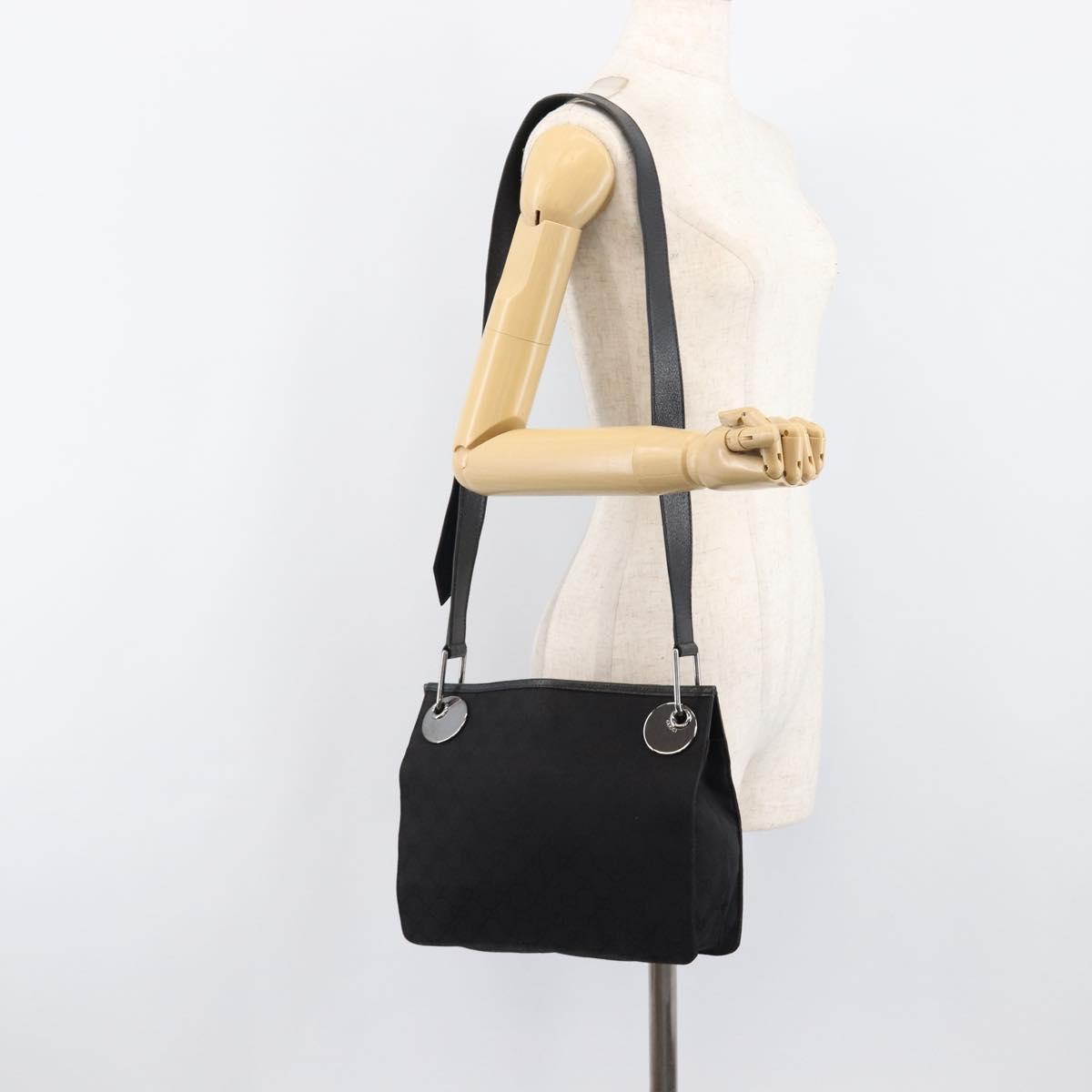 GUCCI GG Canvas Shoulder Bag Black Silver 120841 Auth 204749A