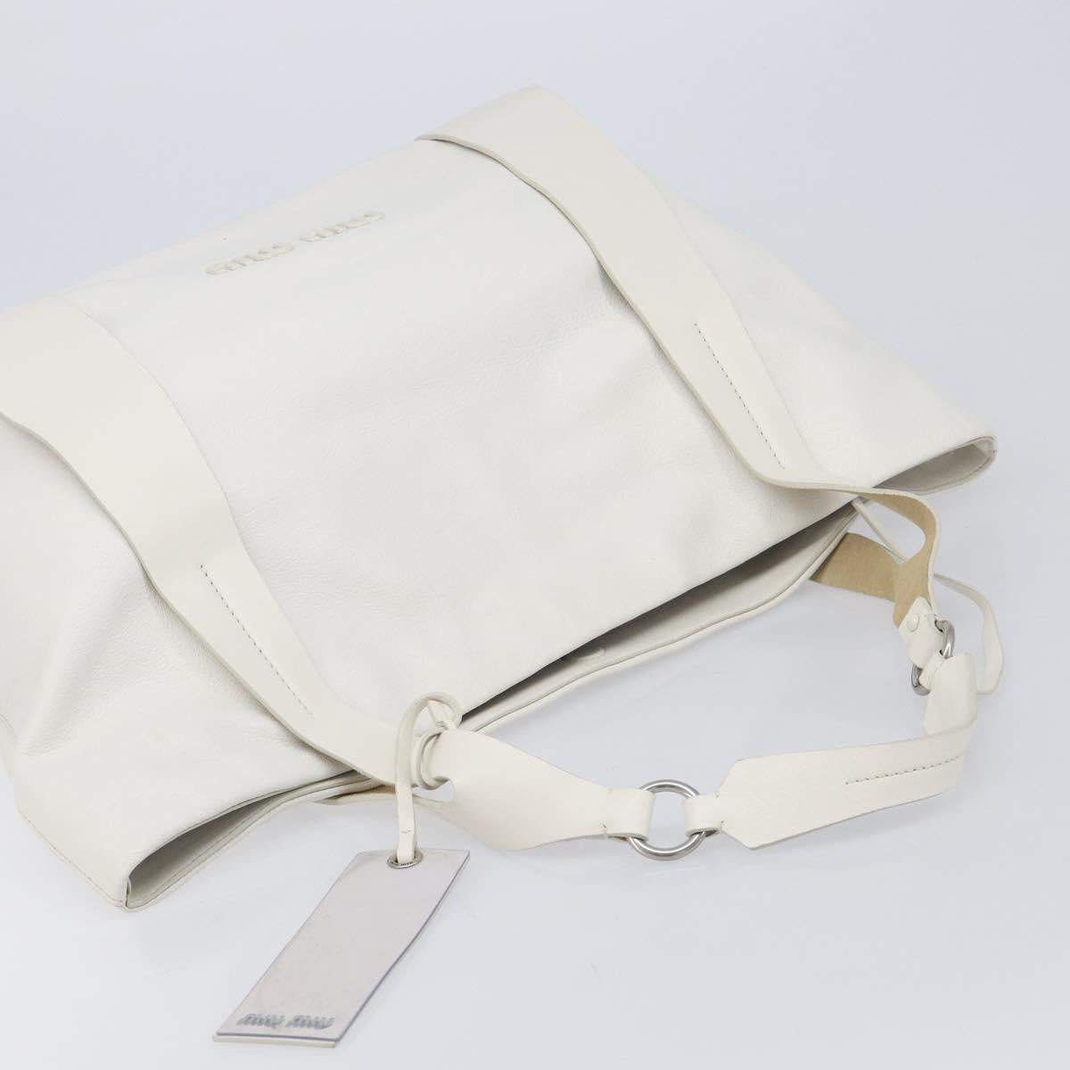 Miu Miu Tote Bag Leather White Silver Auth 204751A