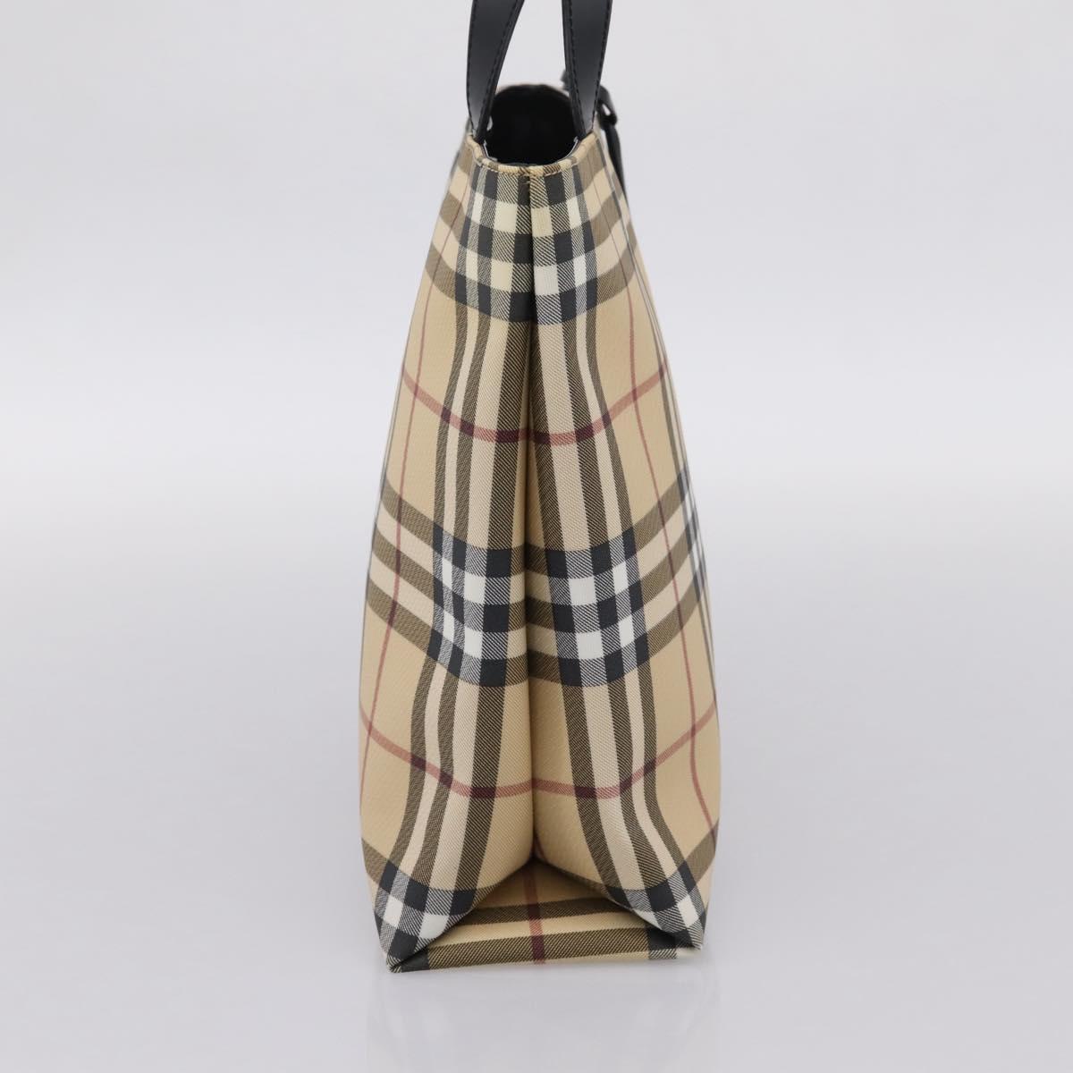 BURBERRY Nova Check Hand Bag PVC Beige Silver Auth 204754