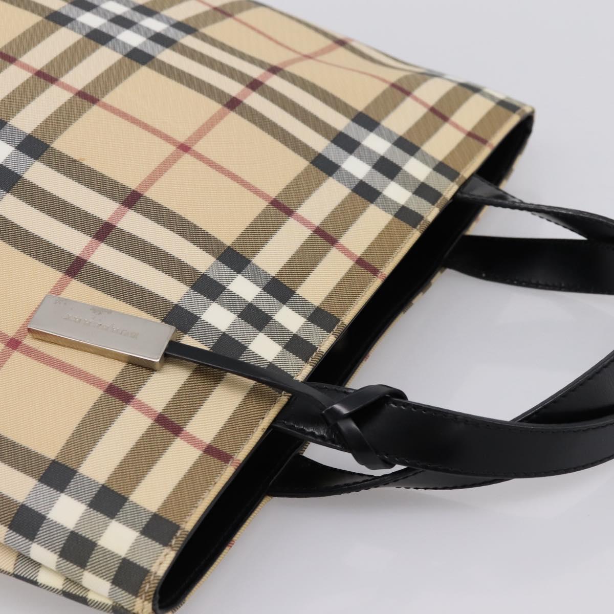 BURBERRY Nova Check Hand Bag PVC Beige Silver Auth 204754