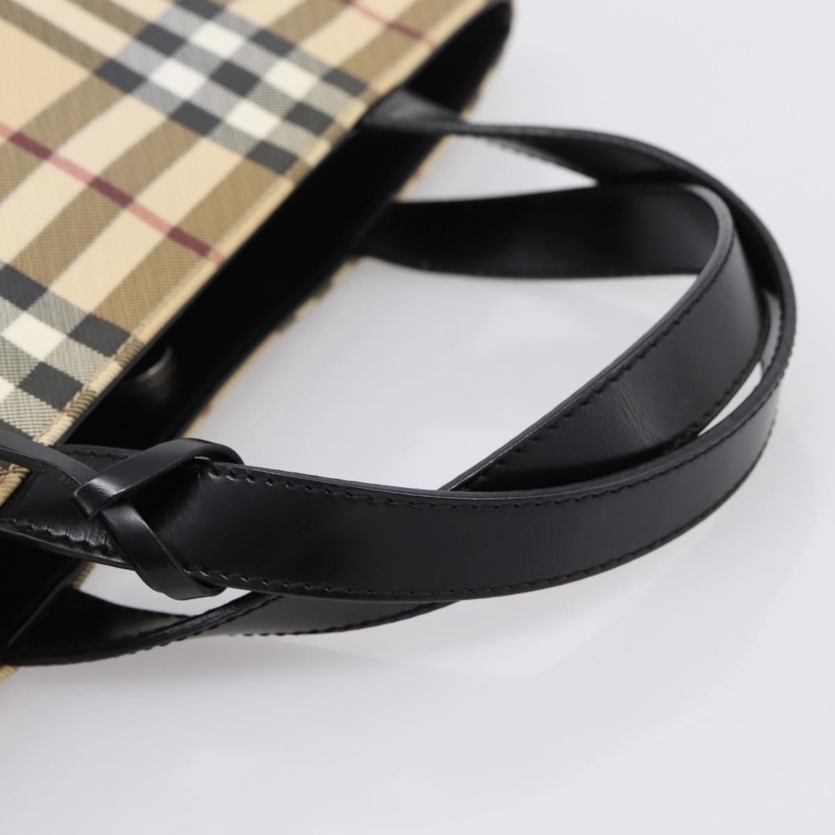 BURBERRY Nova Check Hand Bag PVC Beige Silver Auth 204754