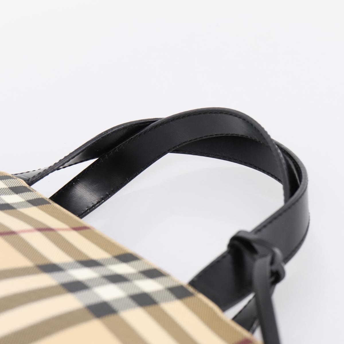 BURBERRY Nova Check Hand Bag PVC Beige Silver Auth 204754