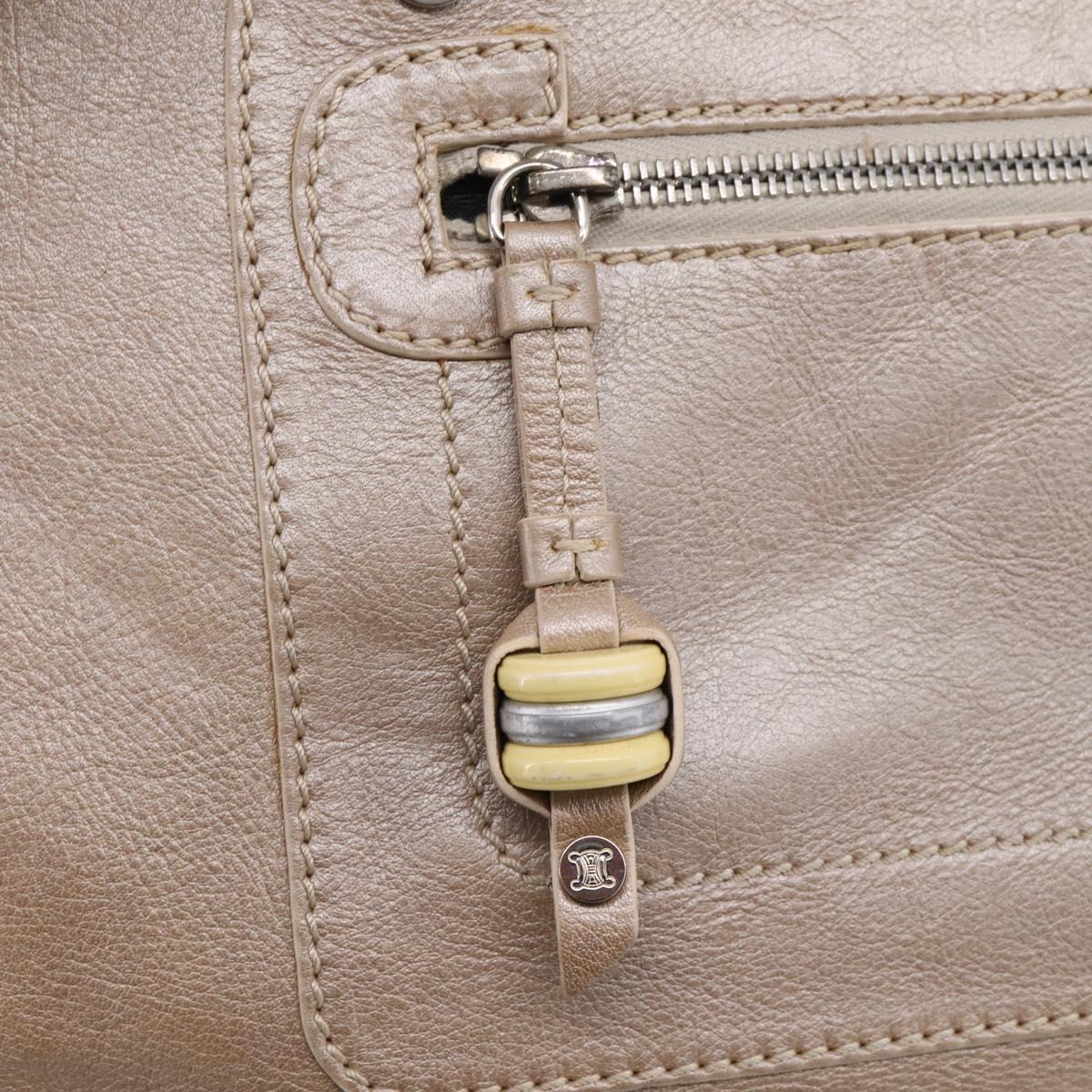 CELINE Boogie Bag Hand Bag Leather Beige Silver Auth 204756