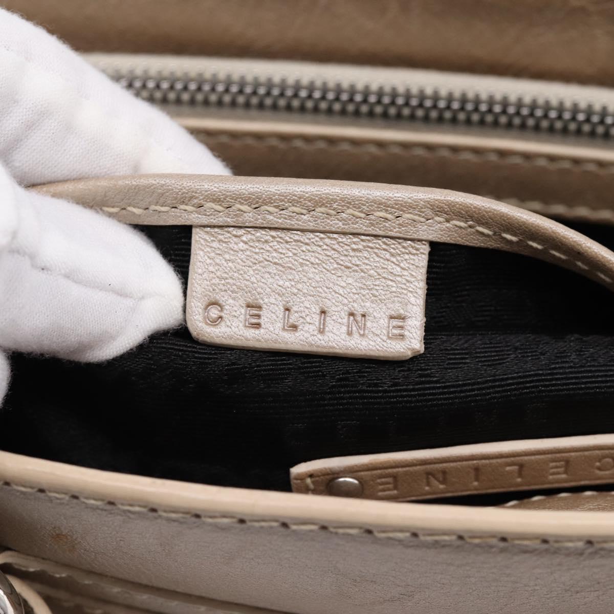 CELINE Boogie Bag Hand Bag Leather Beige Silver Auth 204756