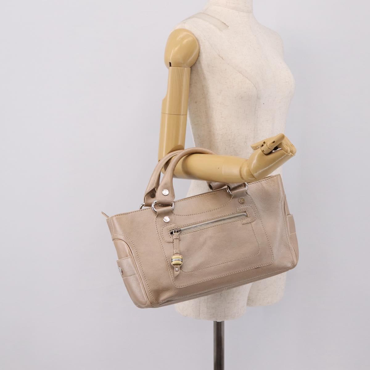 CELINE Boogie Bag Hand Bag Leather Beige Silver Auth 204756