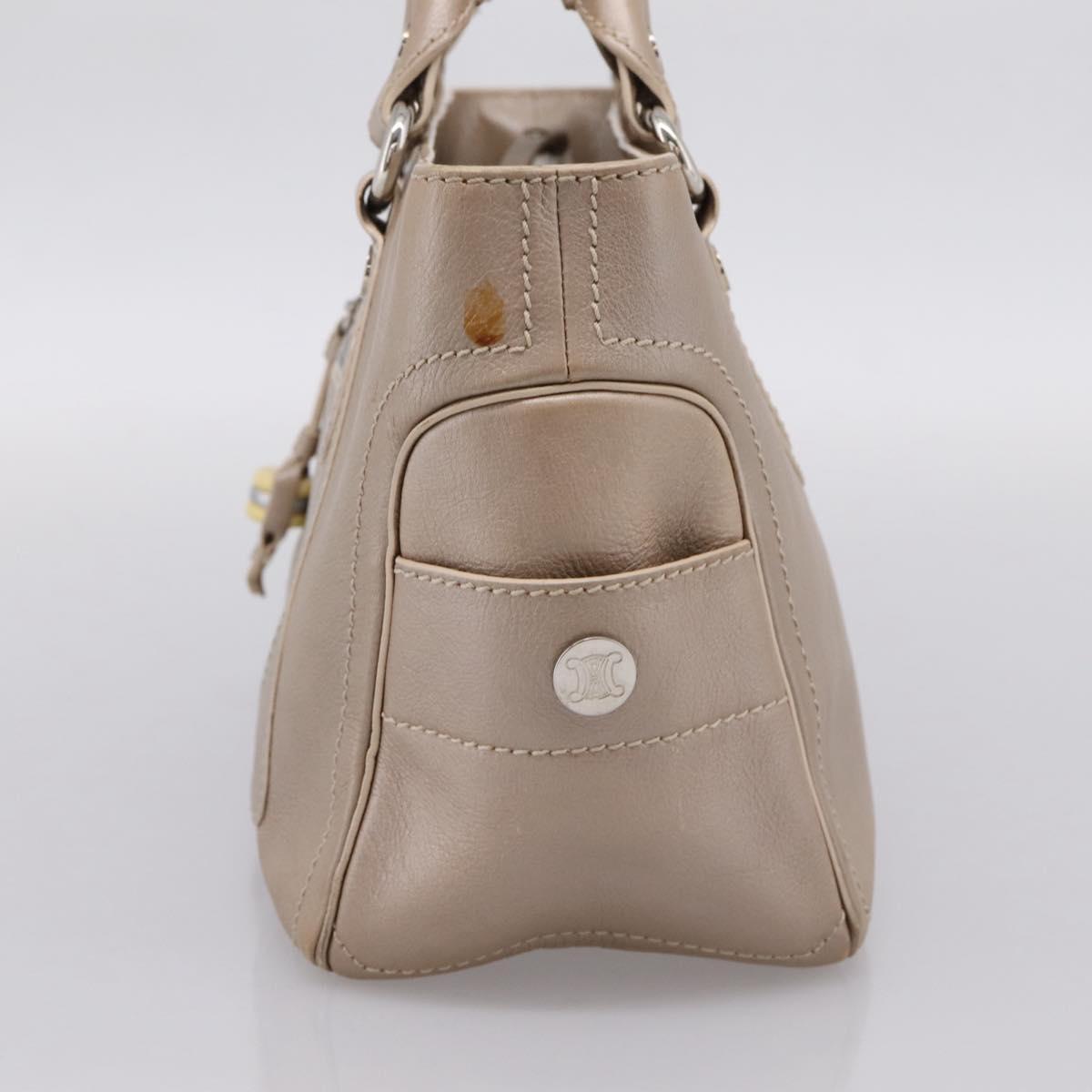 CELINE Boogie Bag Hand Bag Leather Beige Silver Auth 204756