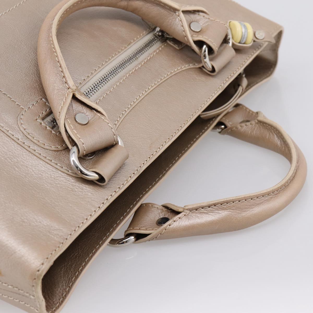 CELINE Boogie Bag Hand Bag Leather Beige Silver Auth 204756