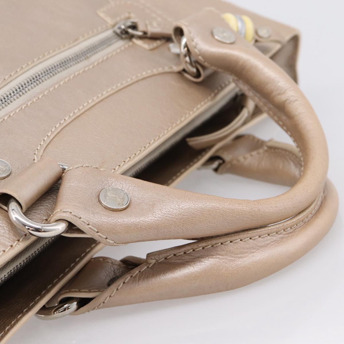 CELINE Boogie Bag Hand Bag Leather Beige Silver Auth 204756