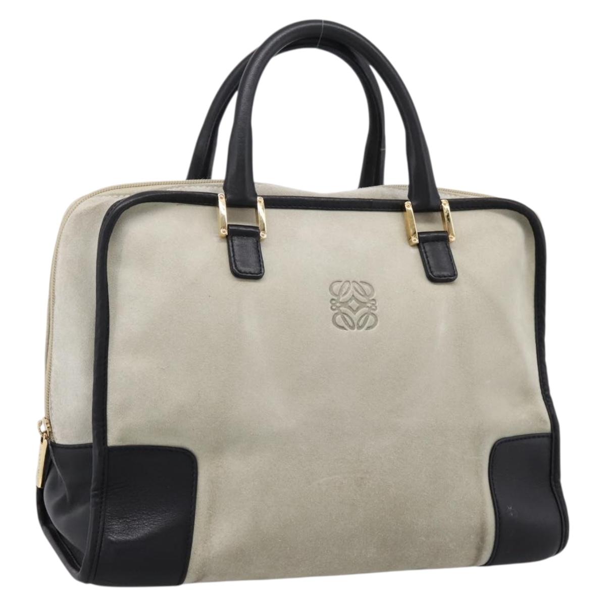 LOEWE Amazona 32 Hand Bag Suede Beige Gold Auth 204758