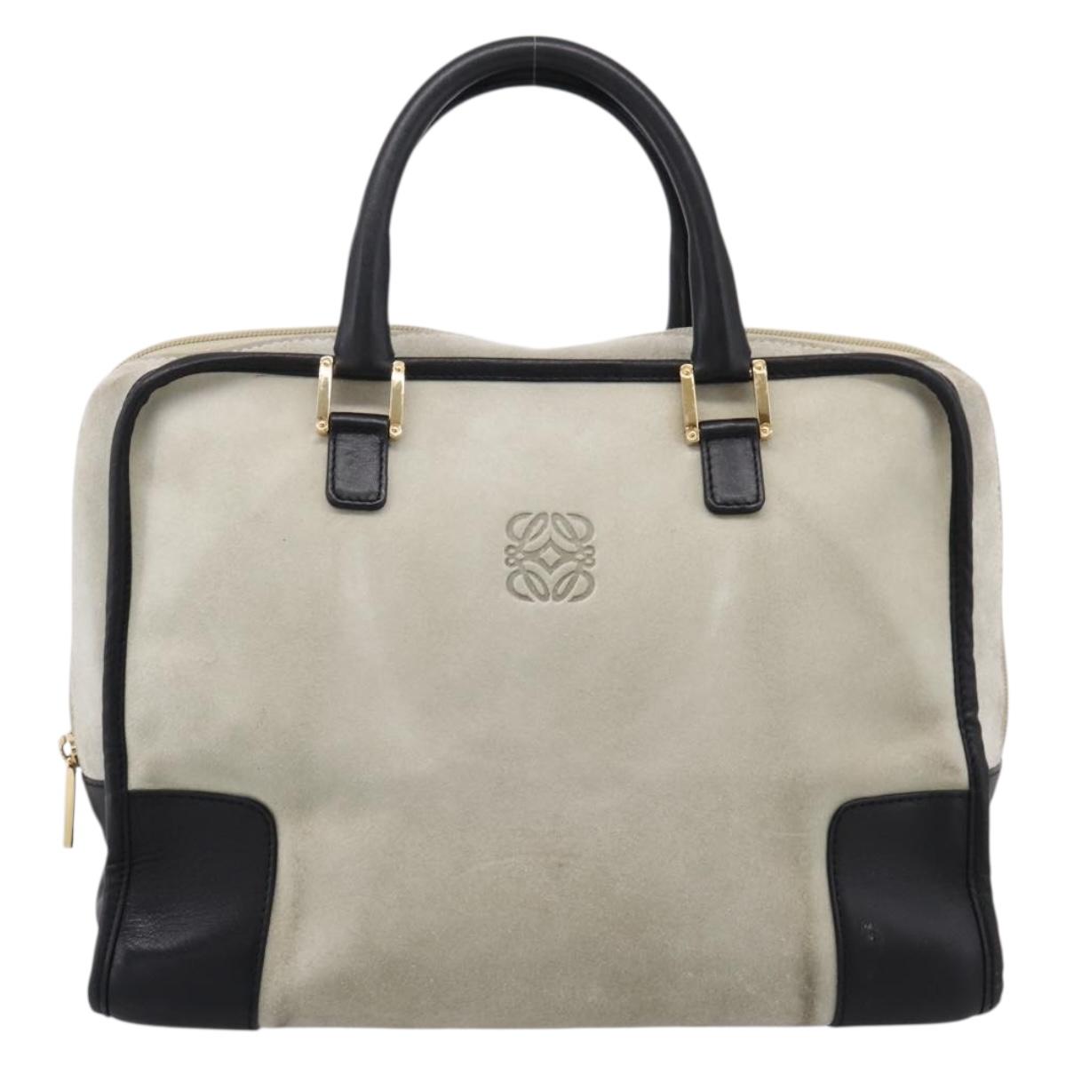 LOEWE Amazona 32 Hand Bag Suede Beige Gold Auth 204758