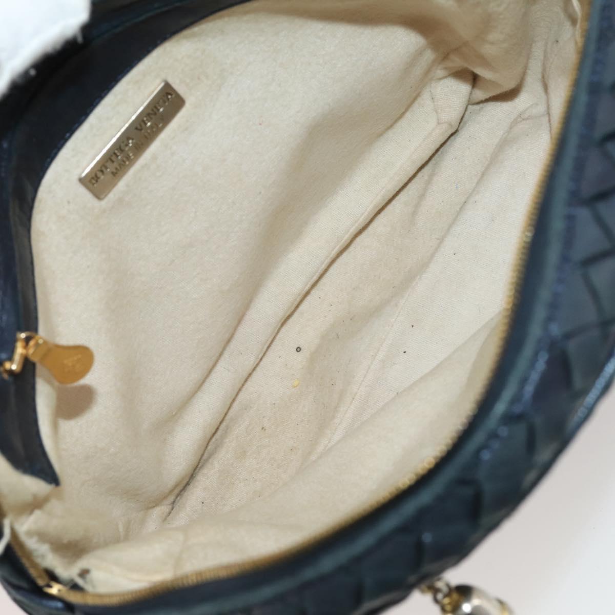 BOTTEGA VENETA INTRECCIATO Hand Bag Leather Navy Gold Auth 204759