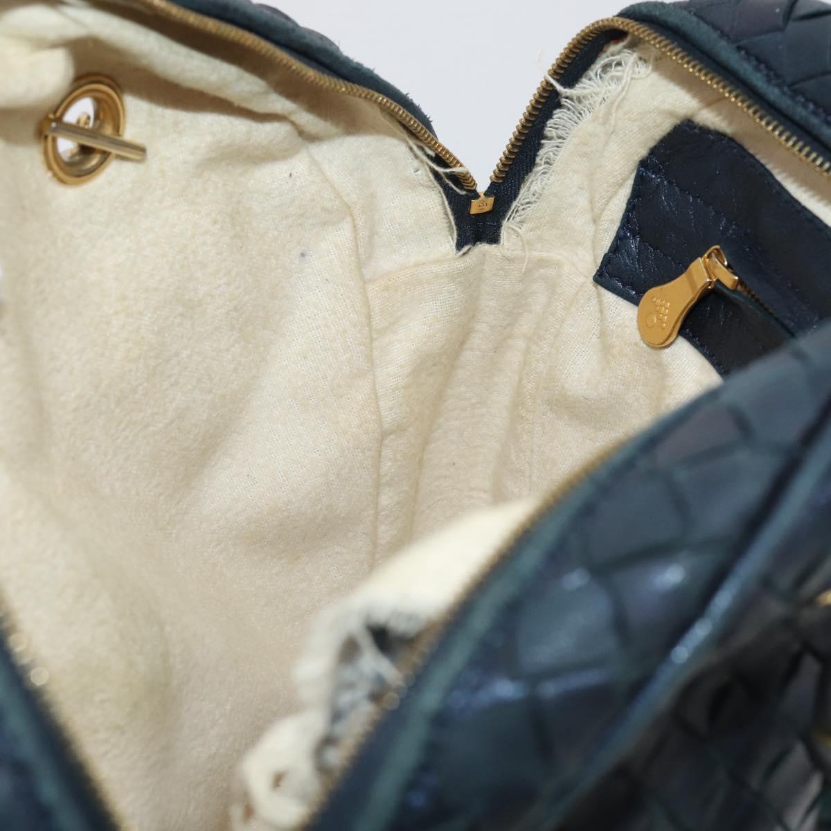 BOTTEGA VENETA INTRECCIATO Hand Bag Leather Navy Gold Auth 204759