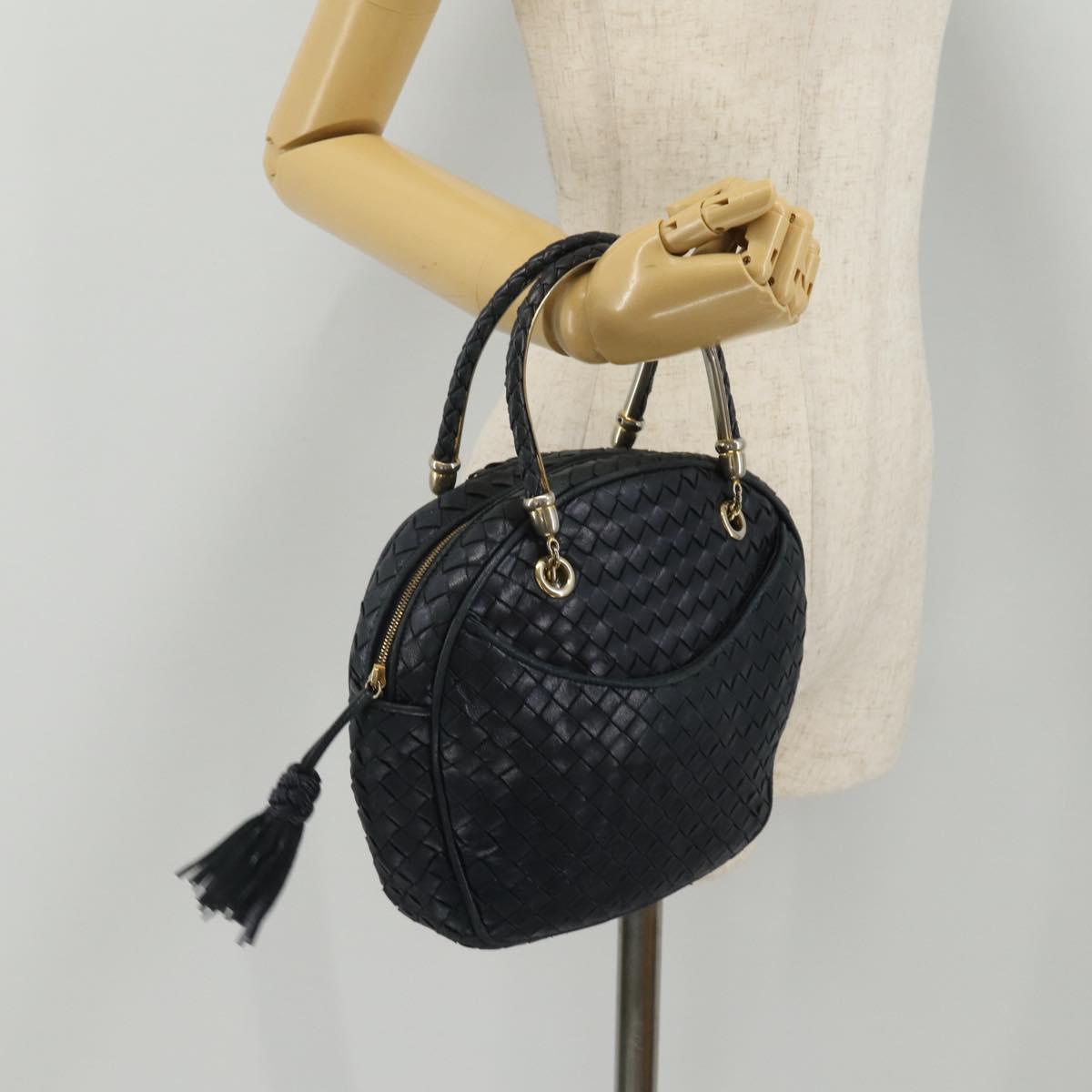 BOTTEGA VENETA INTRECCIATO Hand Bag Leather Navy Gold Auth 204759