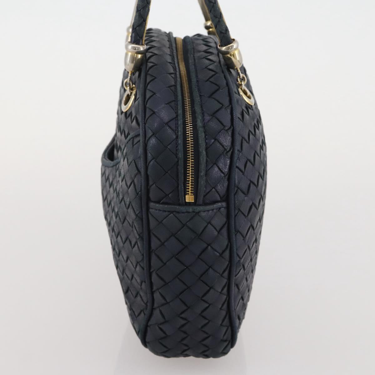 BOTTEGA VENETA INTRECCIATO Hand Bag Leather Navy Gold Auth 204759