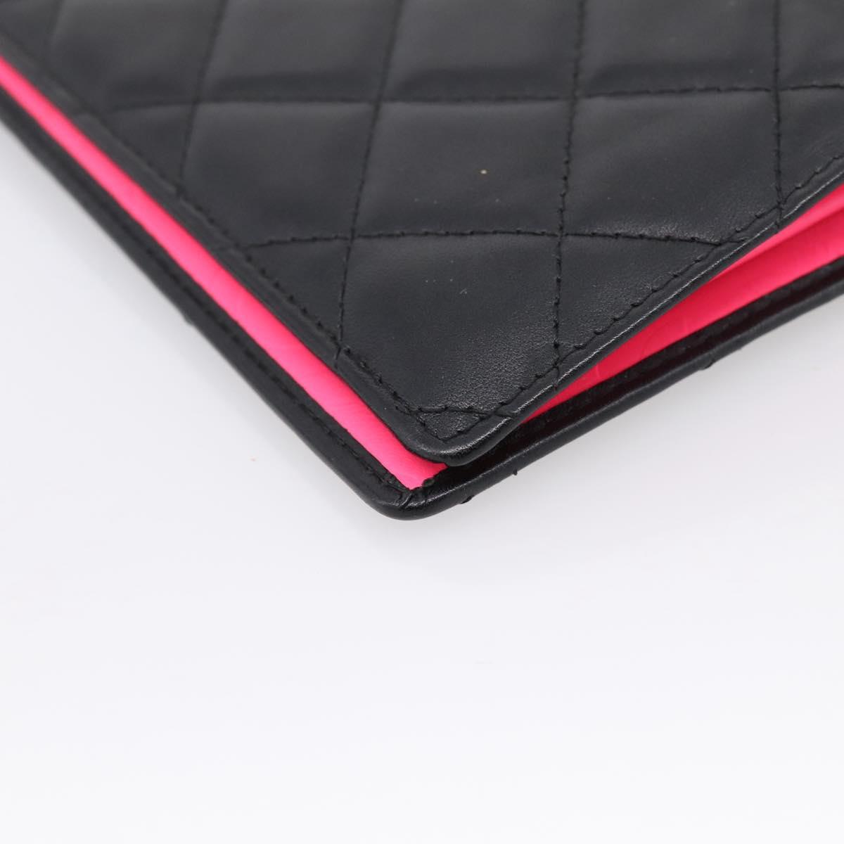 CHANEL Cambon Line Matelasse Wallet Leather Black Silver CC Auth 204762