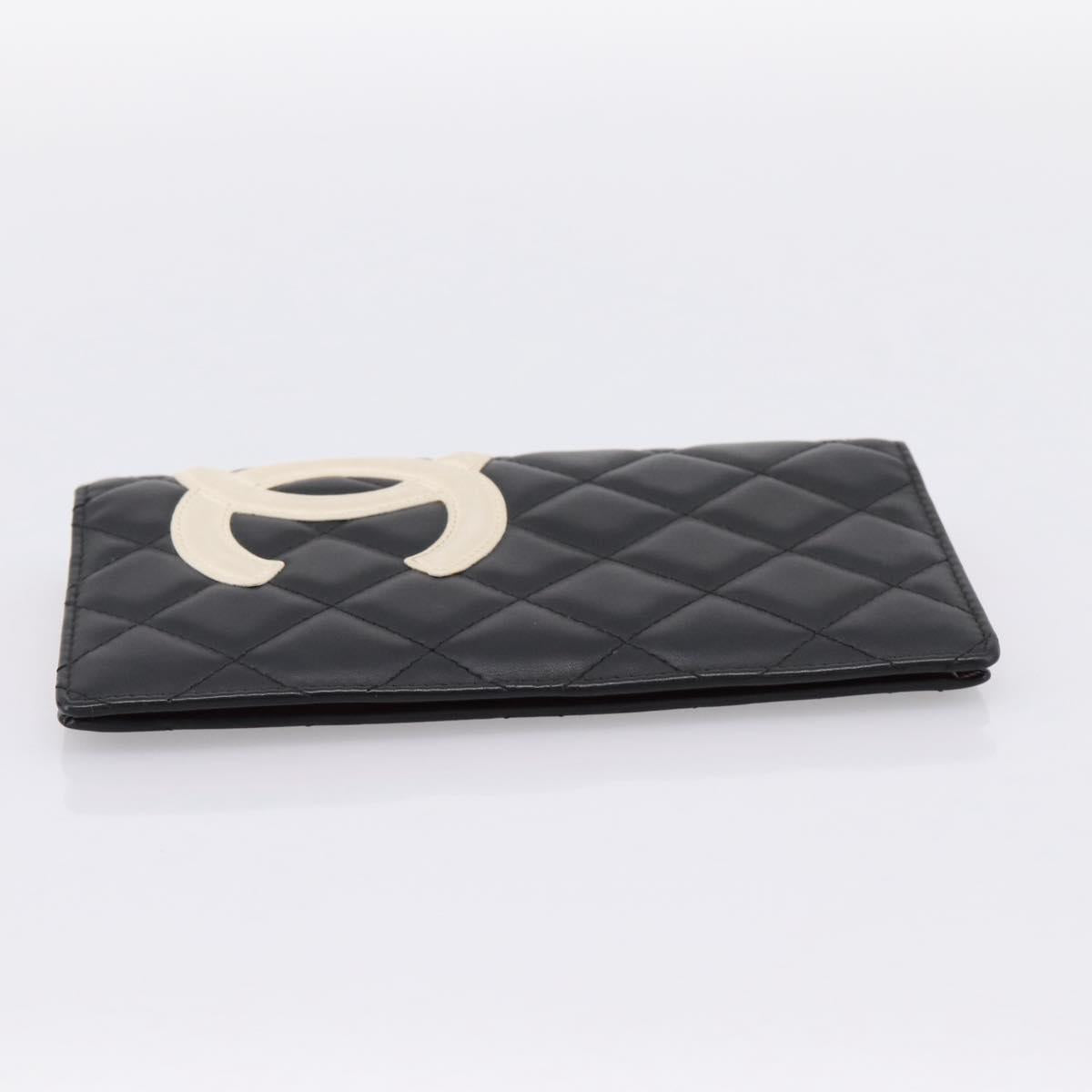 CHANEL Cambon Line Matelasse Wallet Leather Black Silver CC Auth 204762