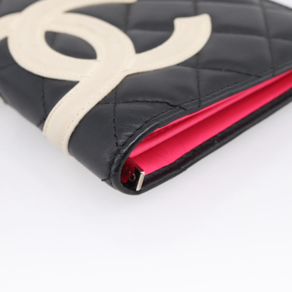 CHANEL Cambon Line Matelasse Wallet Leather Black Silver CC Auth 204762