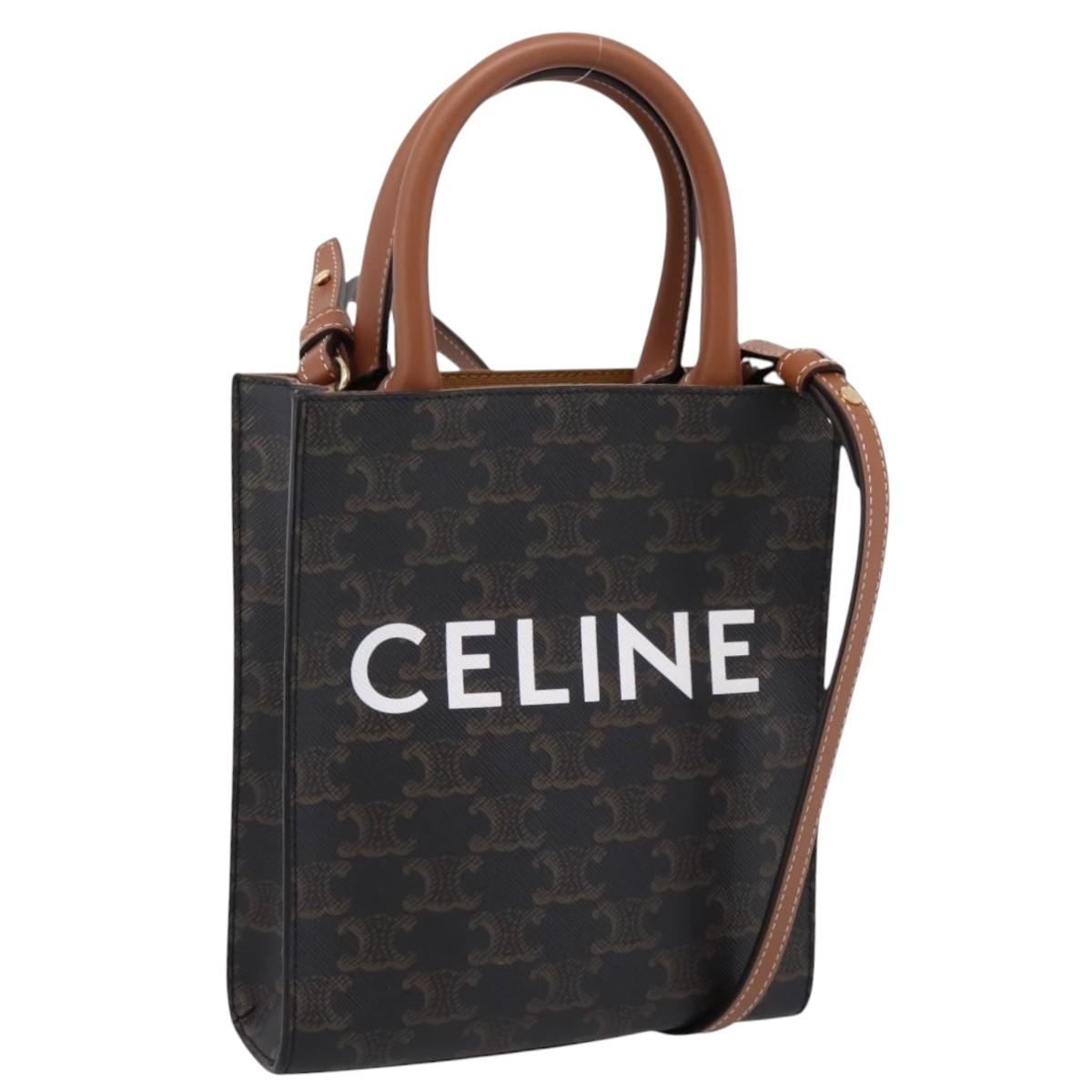 CELINE Triomphe Mini Vertical Cabas Hand Bag PVC 2way Black Gold Auth 204764V