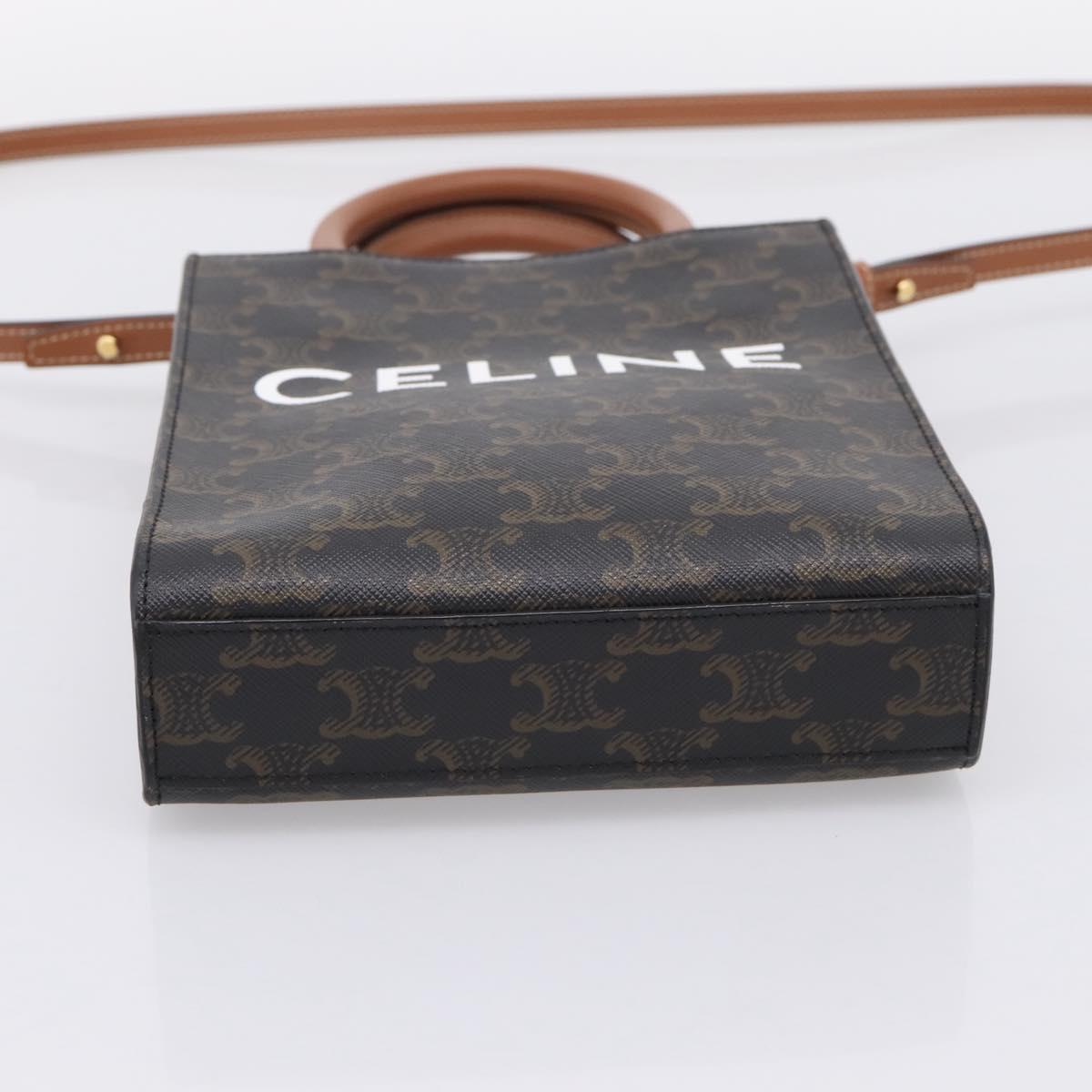 CELINE Triomphe Mini Vertical Cabas Hand Bag PVC 2way Black Gold Auth 204764V