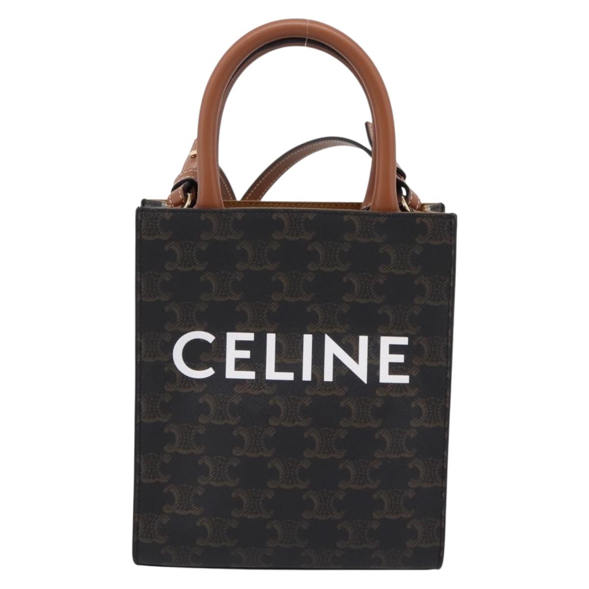 CELINE Triomphe Mini Vertical Cabas Hand Bag PVC 2way Black Gold Auth 204764V
