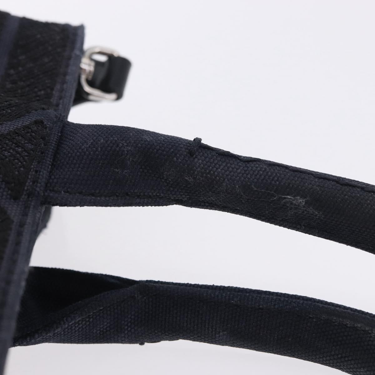 PRADA Canapa Triangle Hand Bag Canvas 2way Navy Silver Auth 204765M