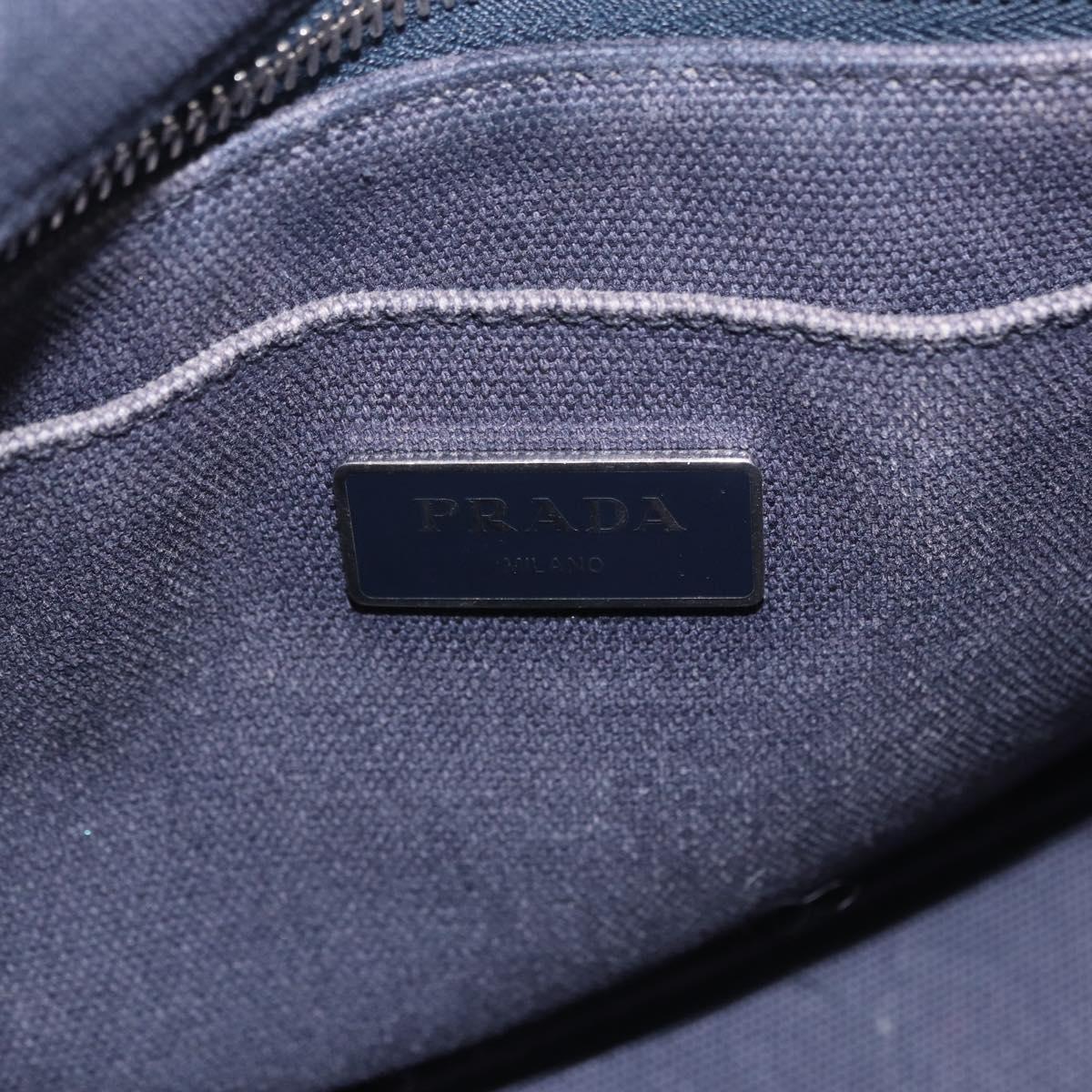 PRADA Canapa Triangle Hand Bag Canvas 2way Navy Silver Auth 204765M