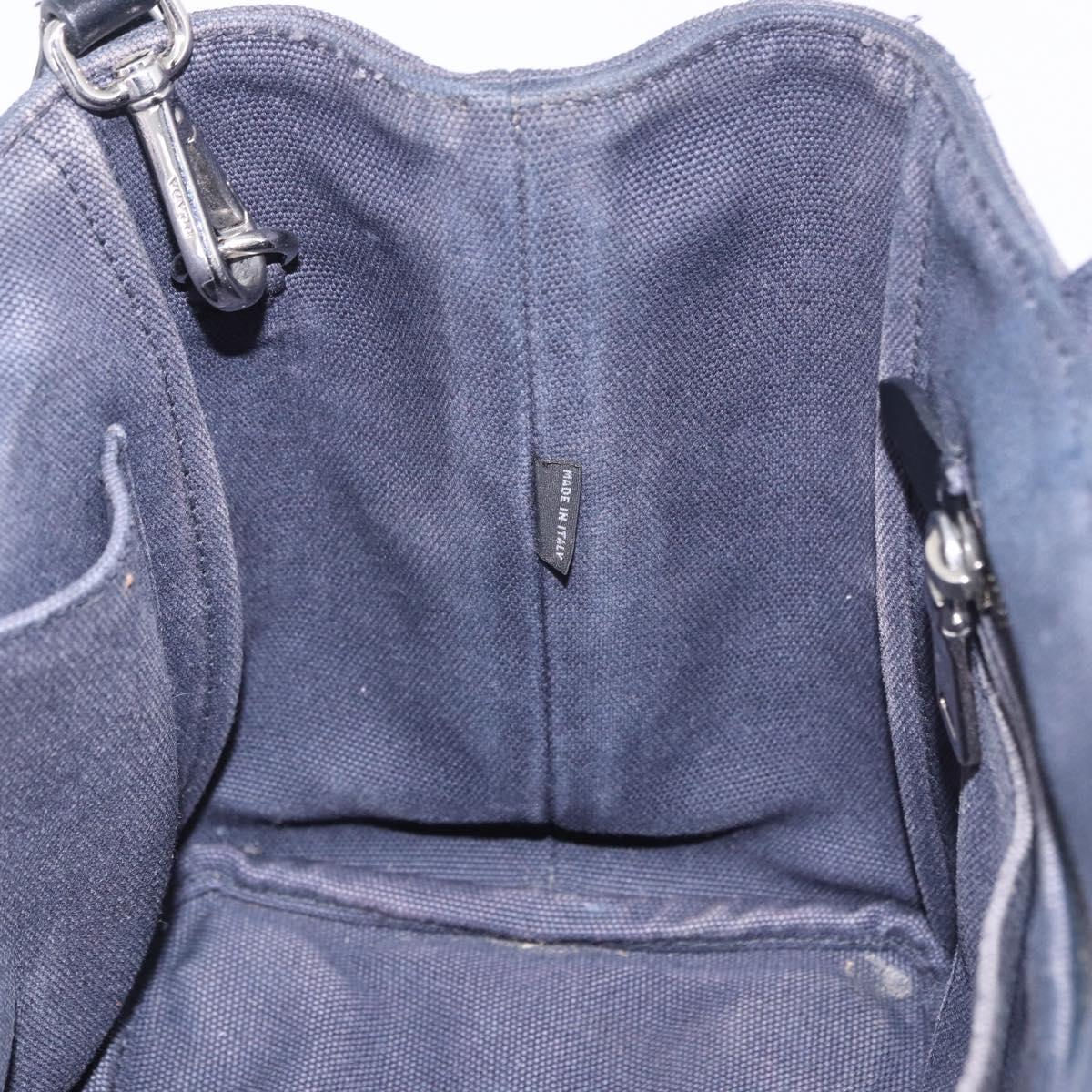 PRADA Canapa Triangle Hand Bag Canvas 2way Navy Silver Auth 204765M