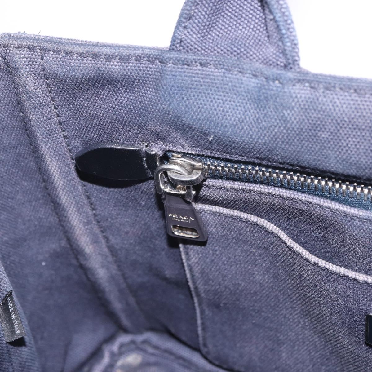PRADA Canapa Triangle Hand Bag Canvas 2way Navy Silver Auth 204765M